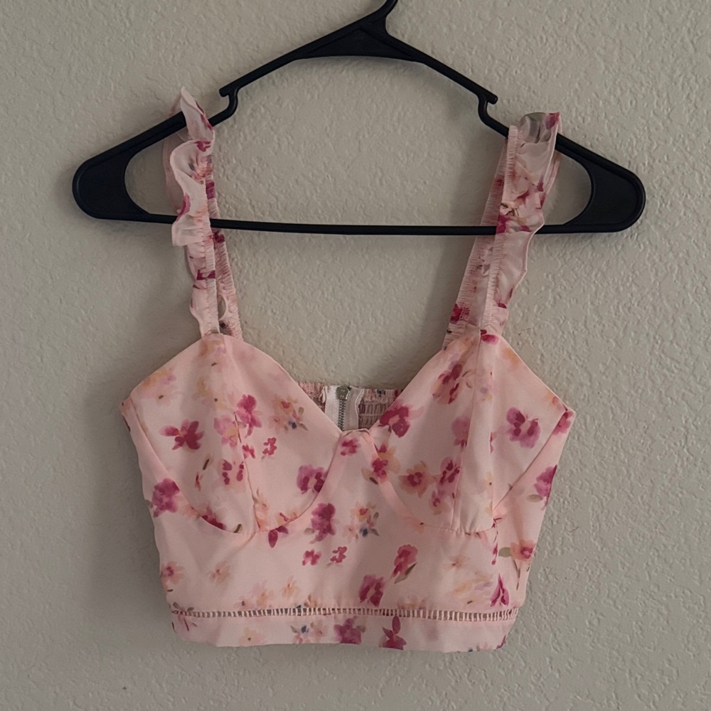 light pink floral crop top